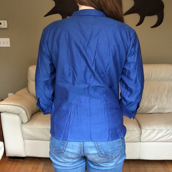 Talbots blue textured button down blouse - Picture 3 of 9